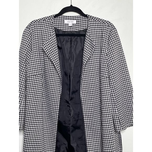Nine West Open Front Houndstooth Lapel Blazer Jacket Black White Womens Large - Picture 4 of 11
